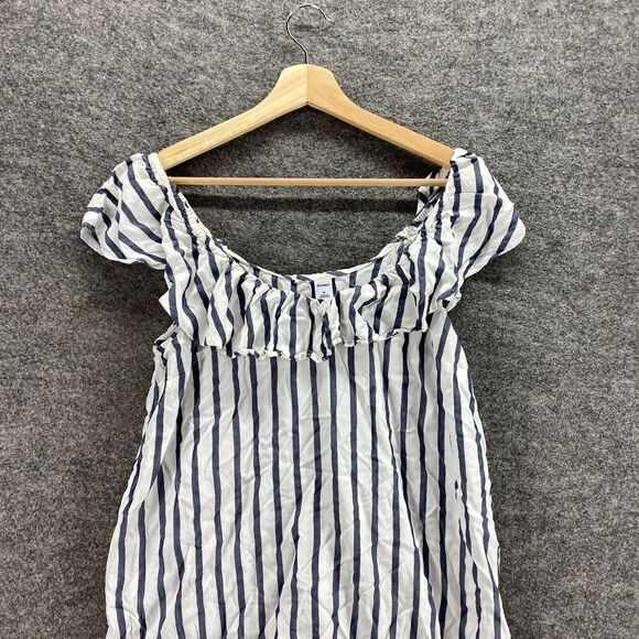 Old Navy Blouse Women M Medium White Striped Sleeveless Round Neck Rayon Casual - Picture 3 of 9